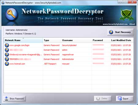 NetworkPasswordDecryptor Tool